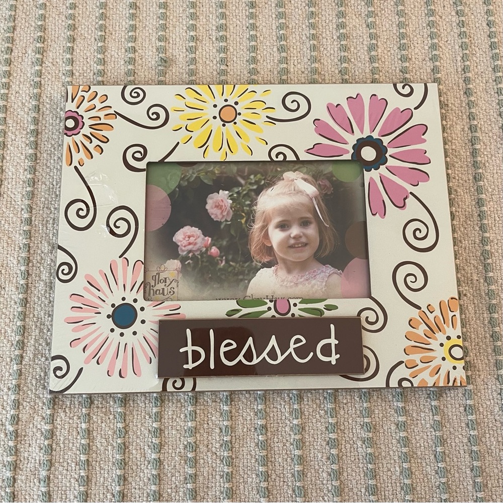NEW - Floral Picture Frame with 'Blessed' Inscription